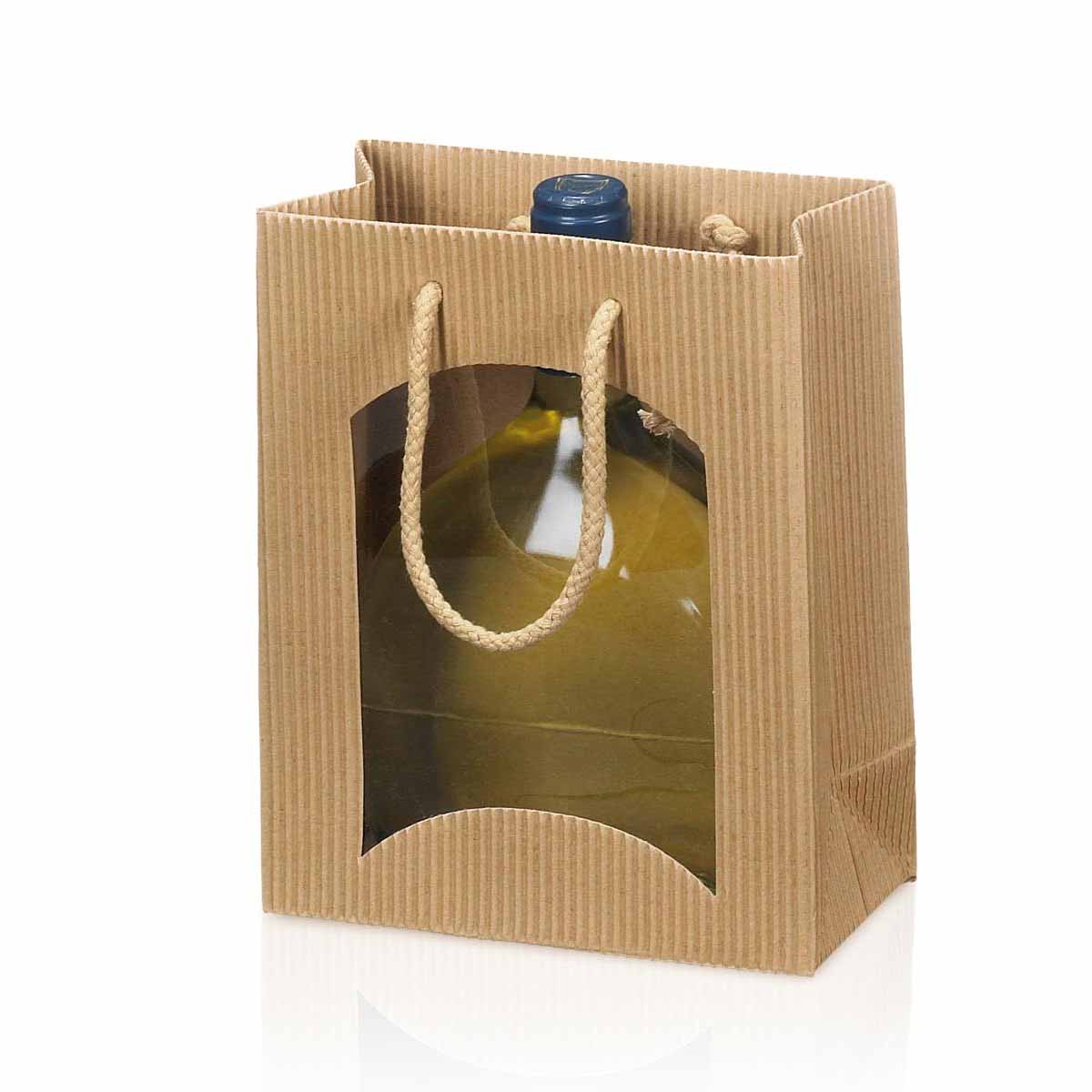 Tragetasche Natur mit Fenster 170 x 85 x 200 mm - 10 Stück