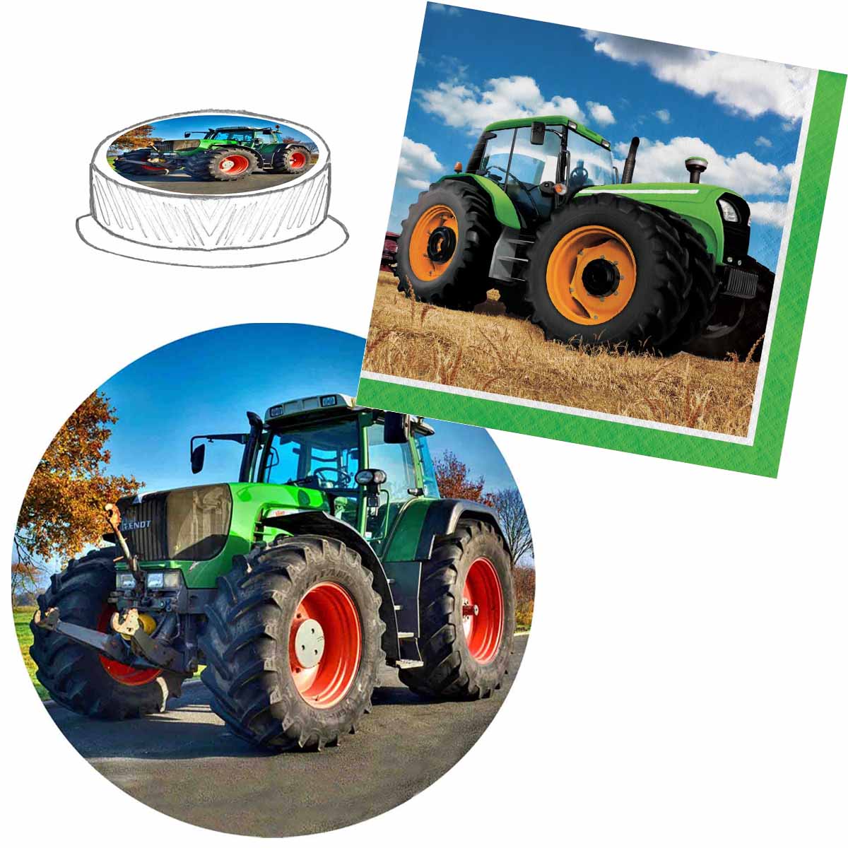 Essbarer Tortenaufleger Traktor + Servietten Taktor 16 Stück