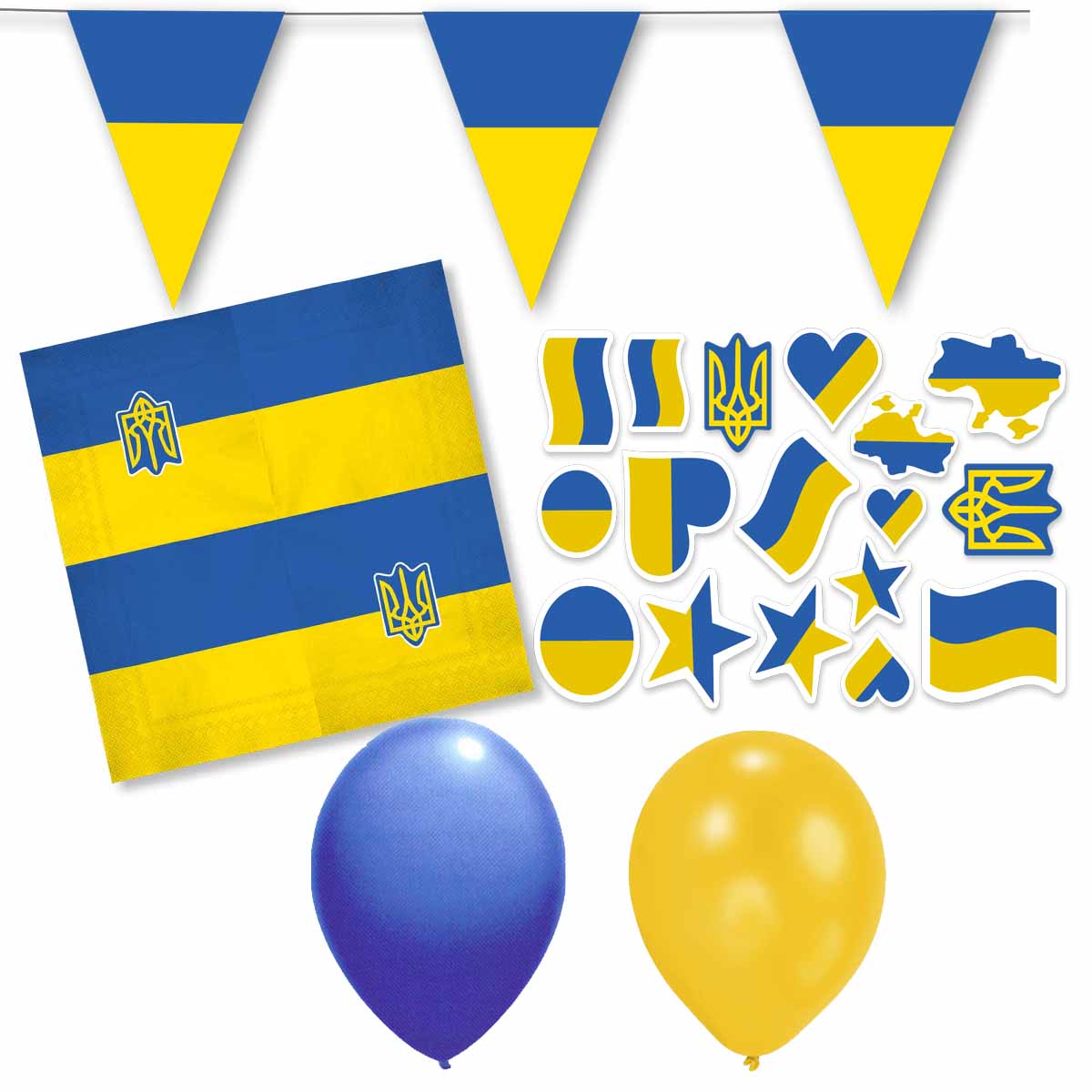 Dekoset Ukraine Servietten, Wimpelkette, Konfetti, Ballons