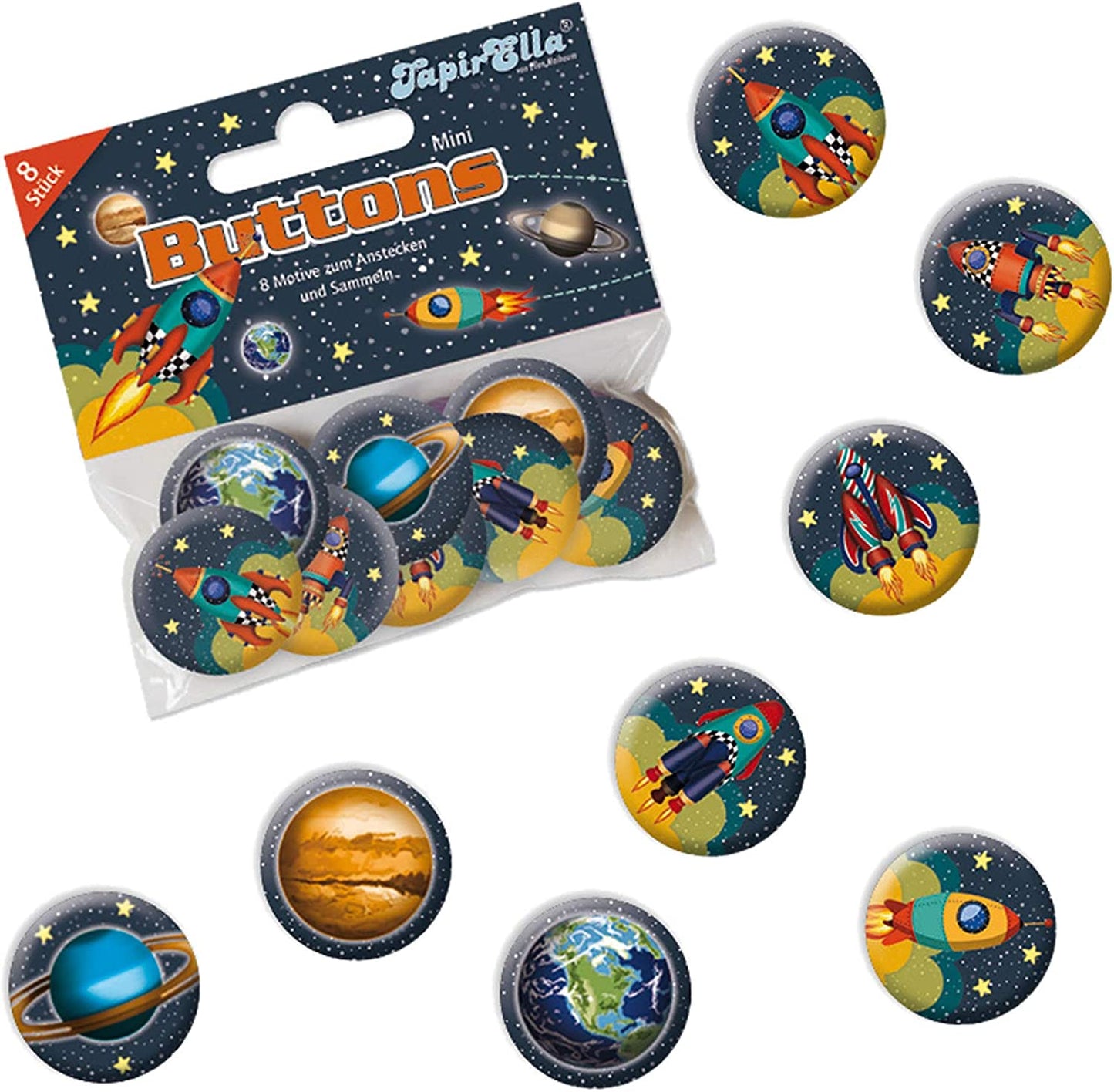 Weltraum Mini-Buttons 8 Stück