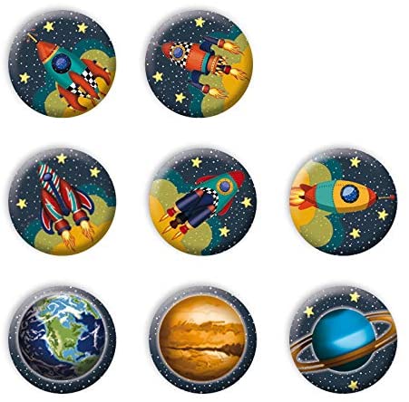 Weltraum Mini-Buttons 8 Stück