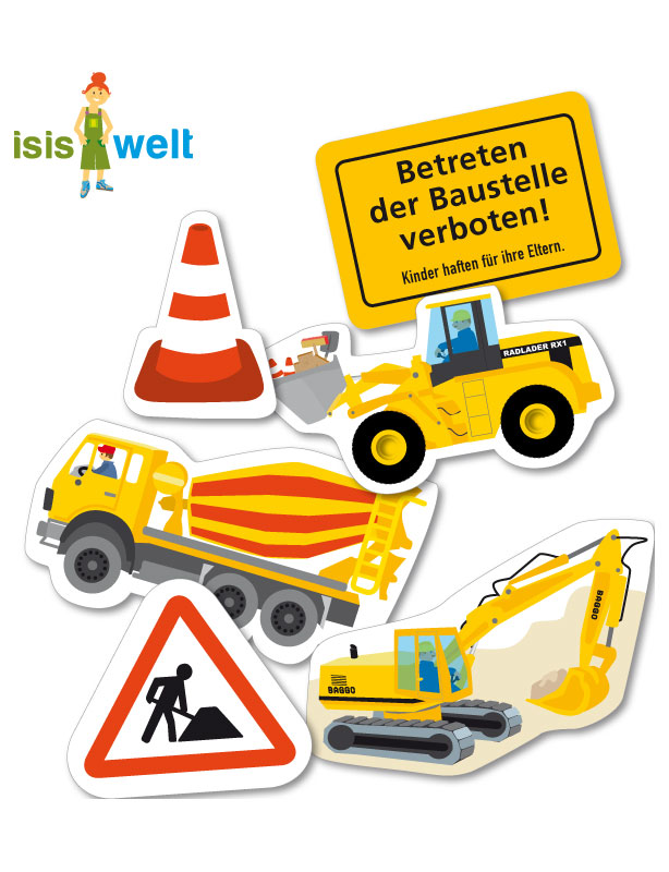 Baustellen Partyset für 10 Kinder mit Sticker Vorsicht Baustelle