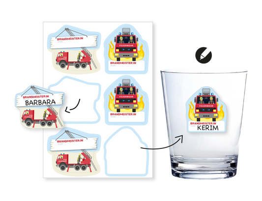 Feuerwehr Aufkleber mit Namensfeld  6 Stück Gläsersticker