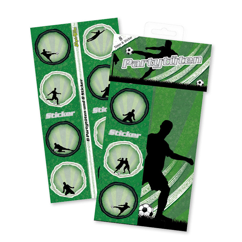 Fußball Partytüten aus Papier mit Sticker 8 Stück