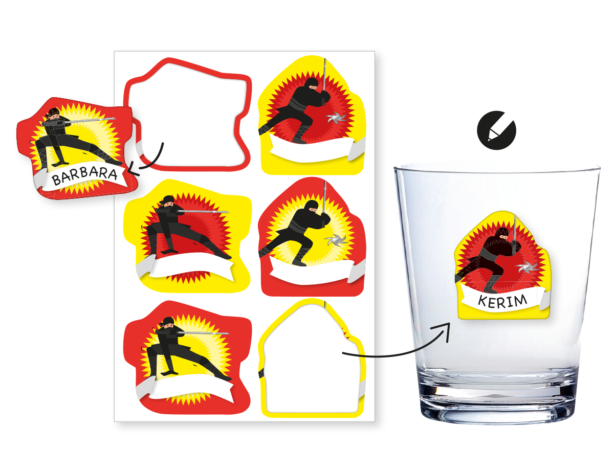 Ninja Aufkleber mit Namensfeld  6 Stück Gläsersticker
