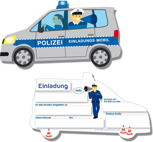 Polizeiauto-Einladungen 6St.