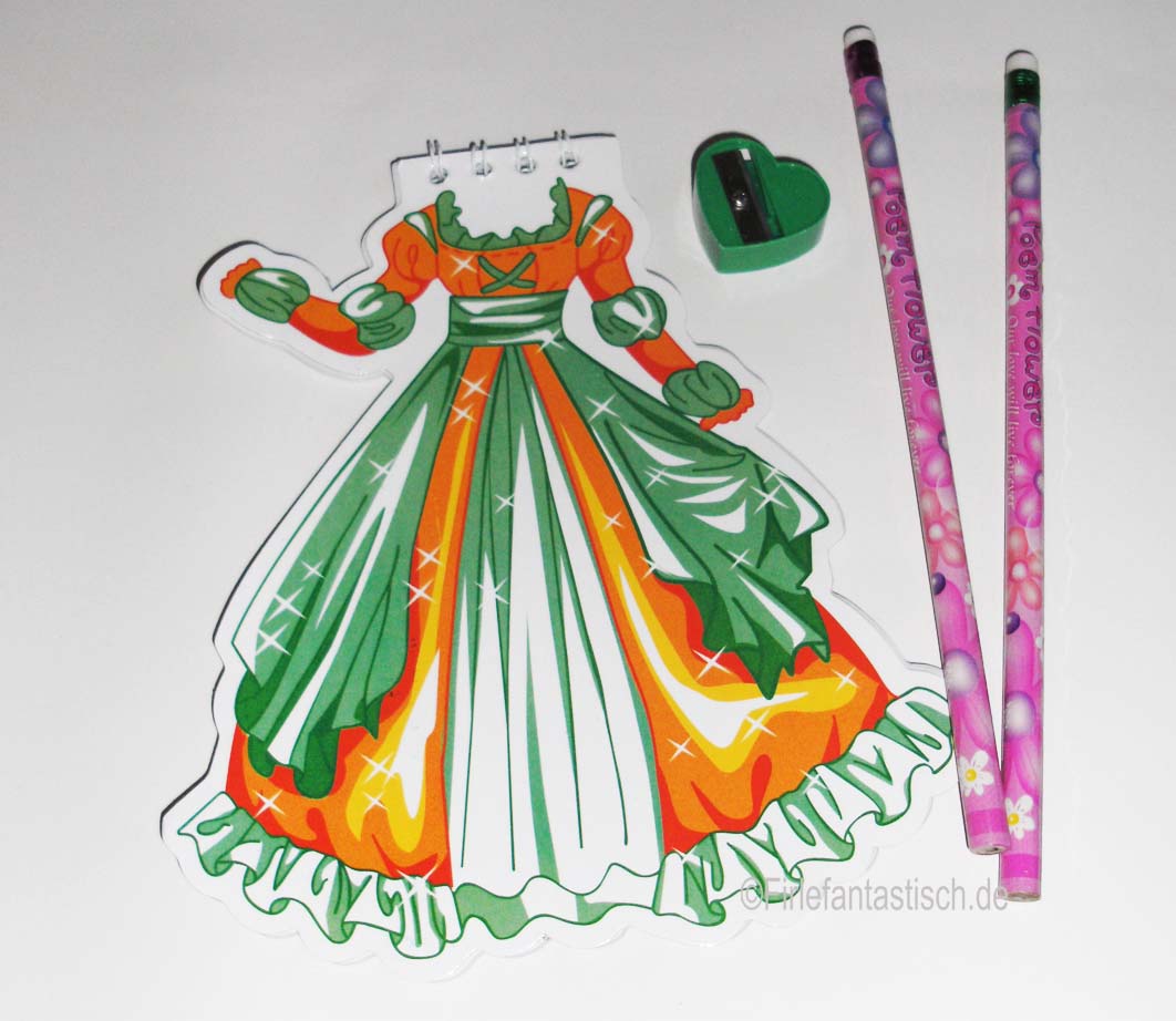 Schreibset Ballkleid mit Anspitzer und 2 Bleistifte