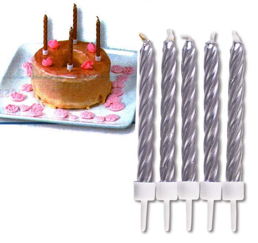 Silberne Kerzen 10 Stück mit Halter